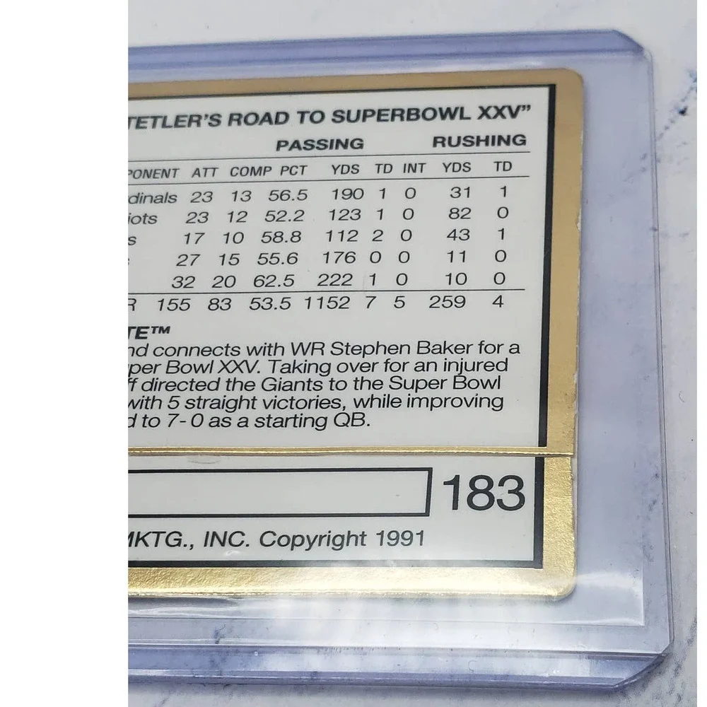 1991 Action Packed NFL Football #183 Jeff Hostetler - NY Giants